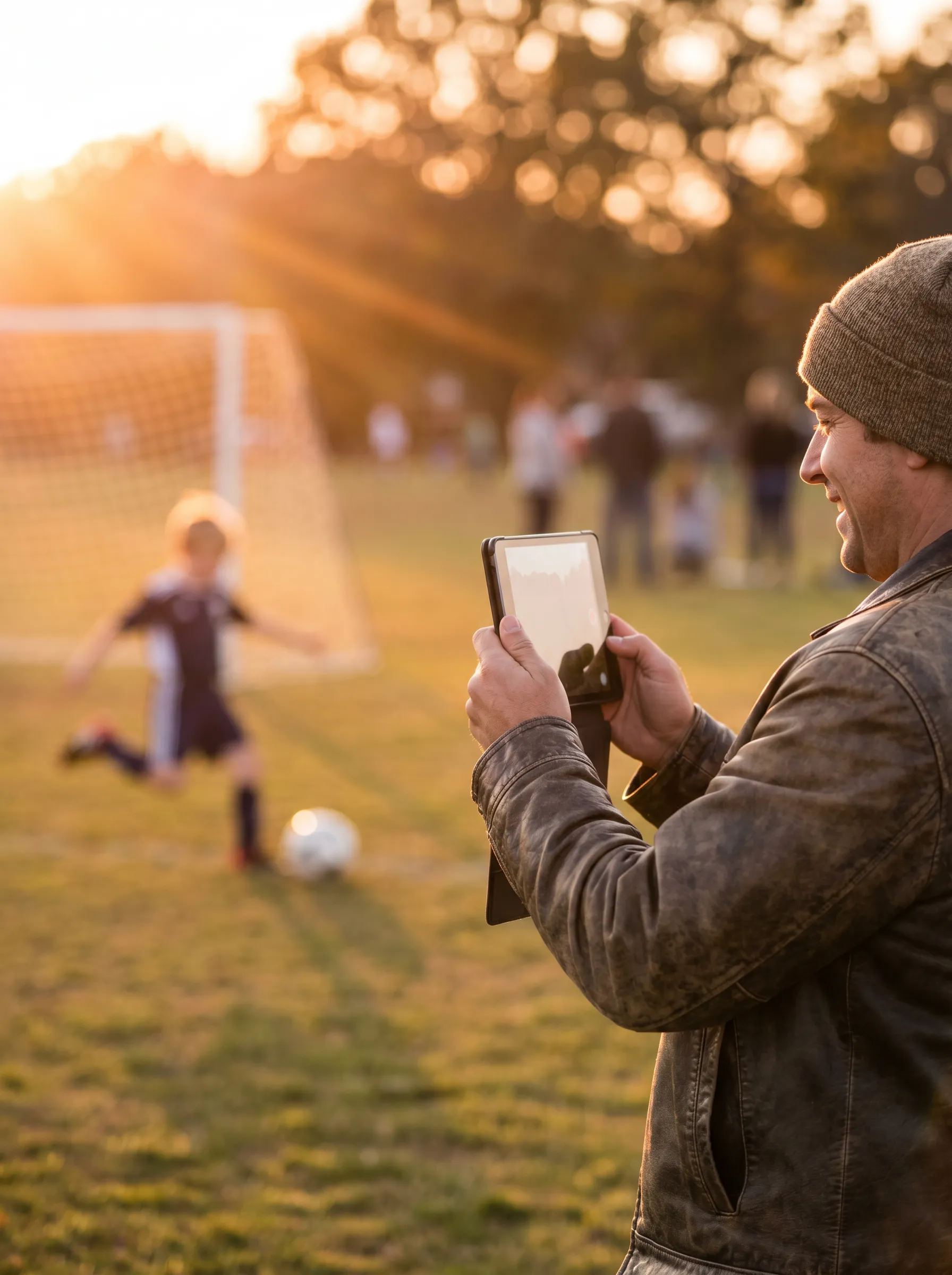 Pai acompanhando o filho no treino